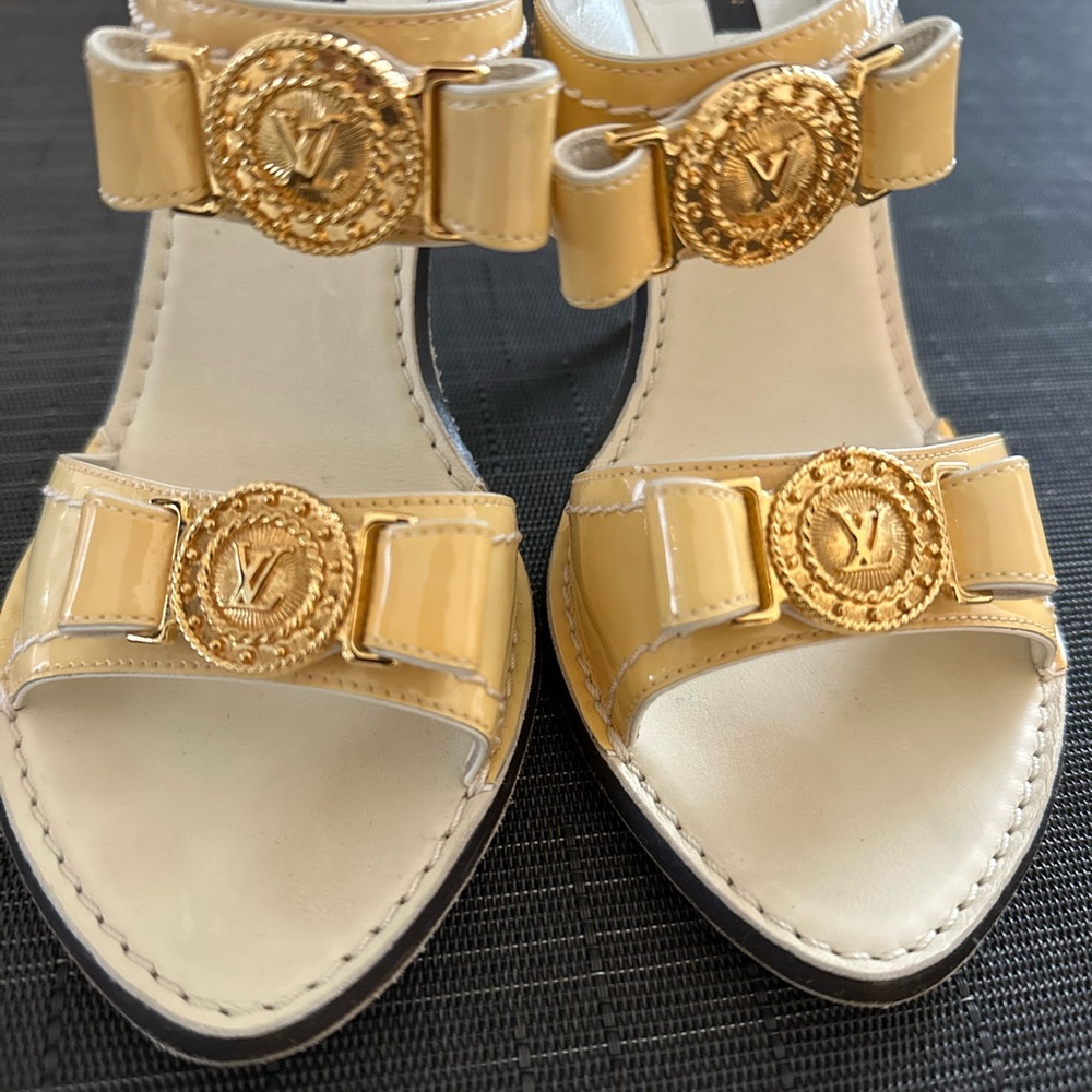 Louis Vuitton Gold Sandals with Decorative Straps